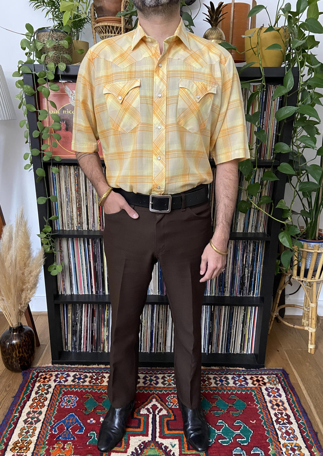 Vintage Short Sleeved Yellow Western Shirt