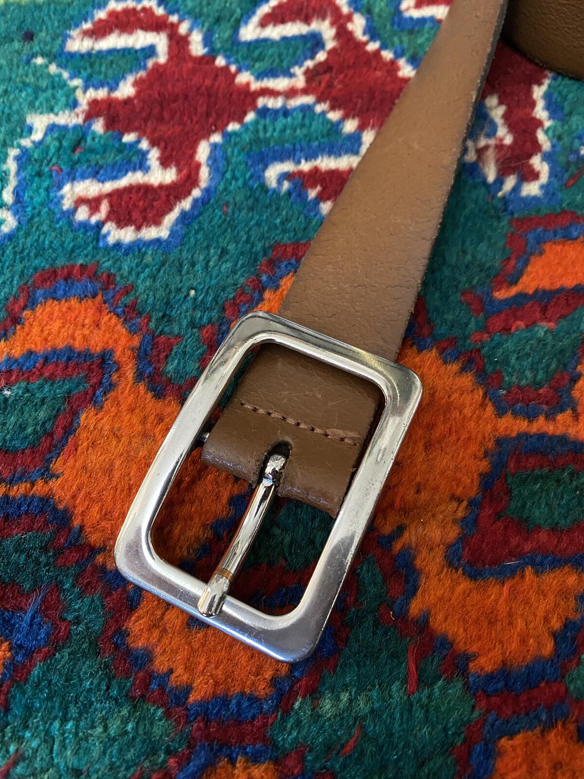 Vintage Brown Leather Rectangle Buckle Belt