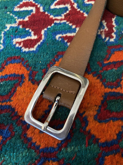 Vintage Brown Leather Rectangle Buckle Belt