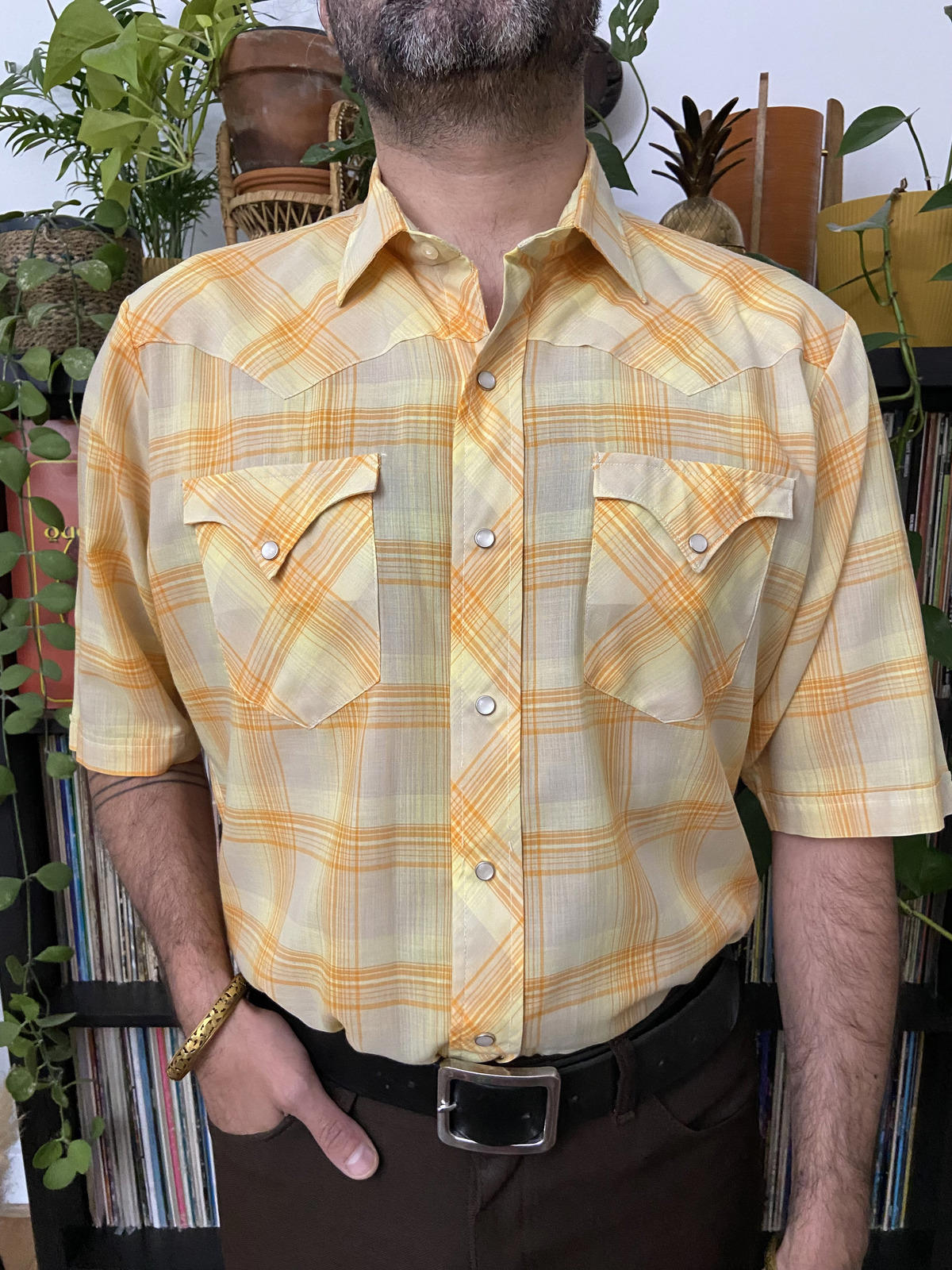 Vintage Short Sleeved Yellow Western Shirt