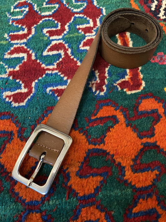 Vintage Brown Leather Rectangle Buckle Belt