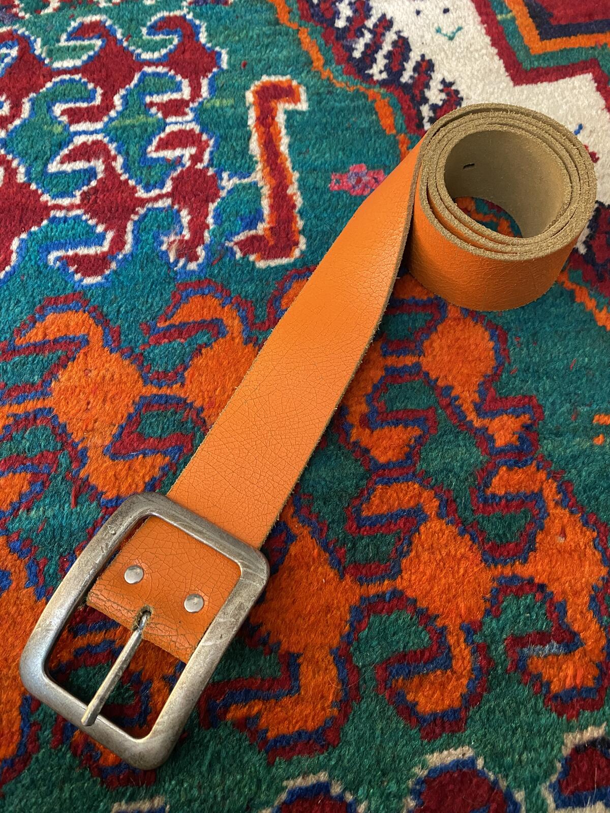Vintage Wide Orange Leather Belt