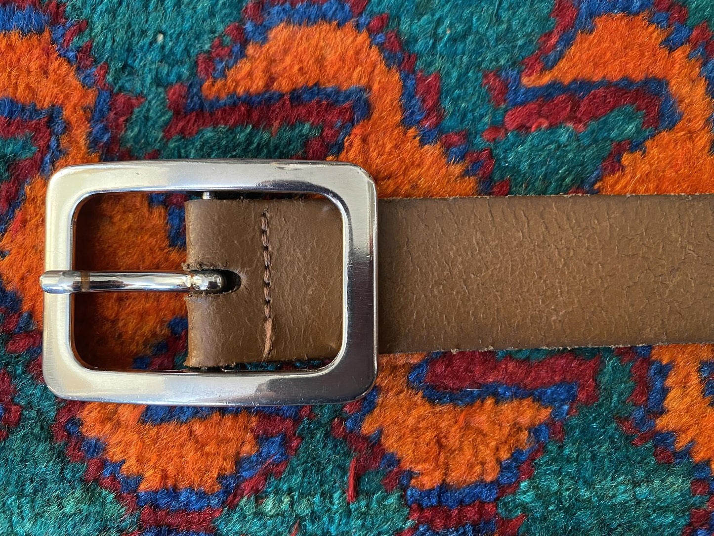 Vintage Brown Leather Rectangle Buckle Belt