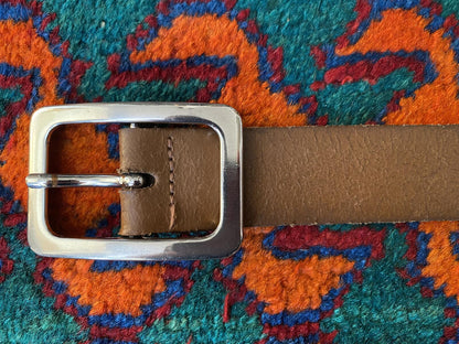 Vintage Brown Leather Rectangle Buckle Belt