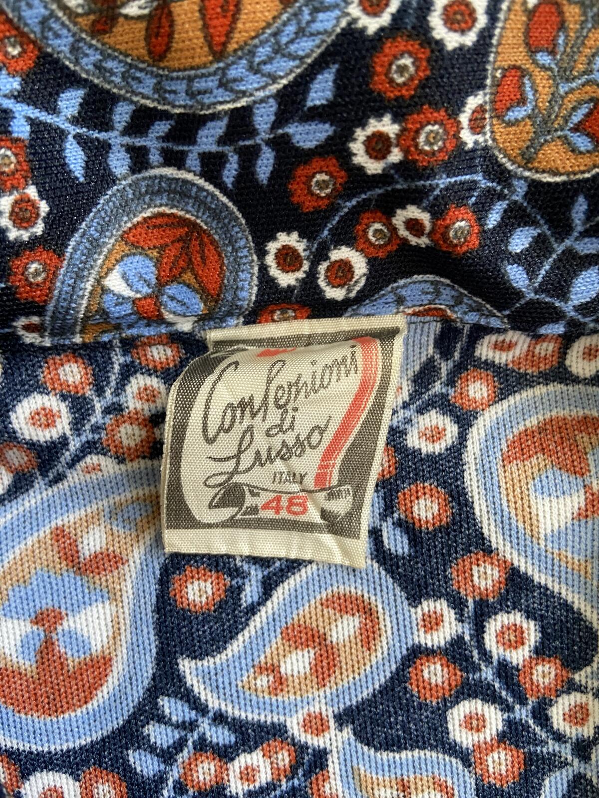Vintage 1970s Navy Paisley Dagger Collar Top