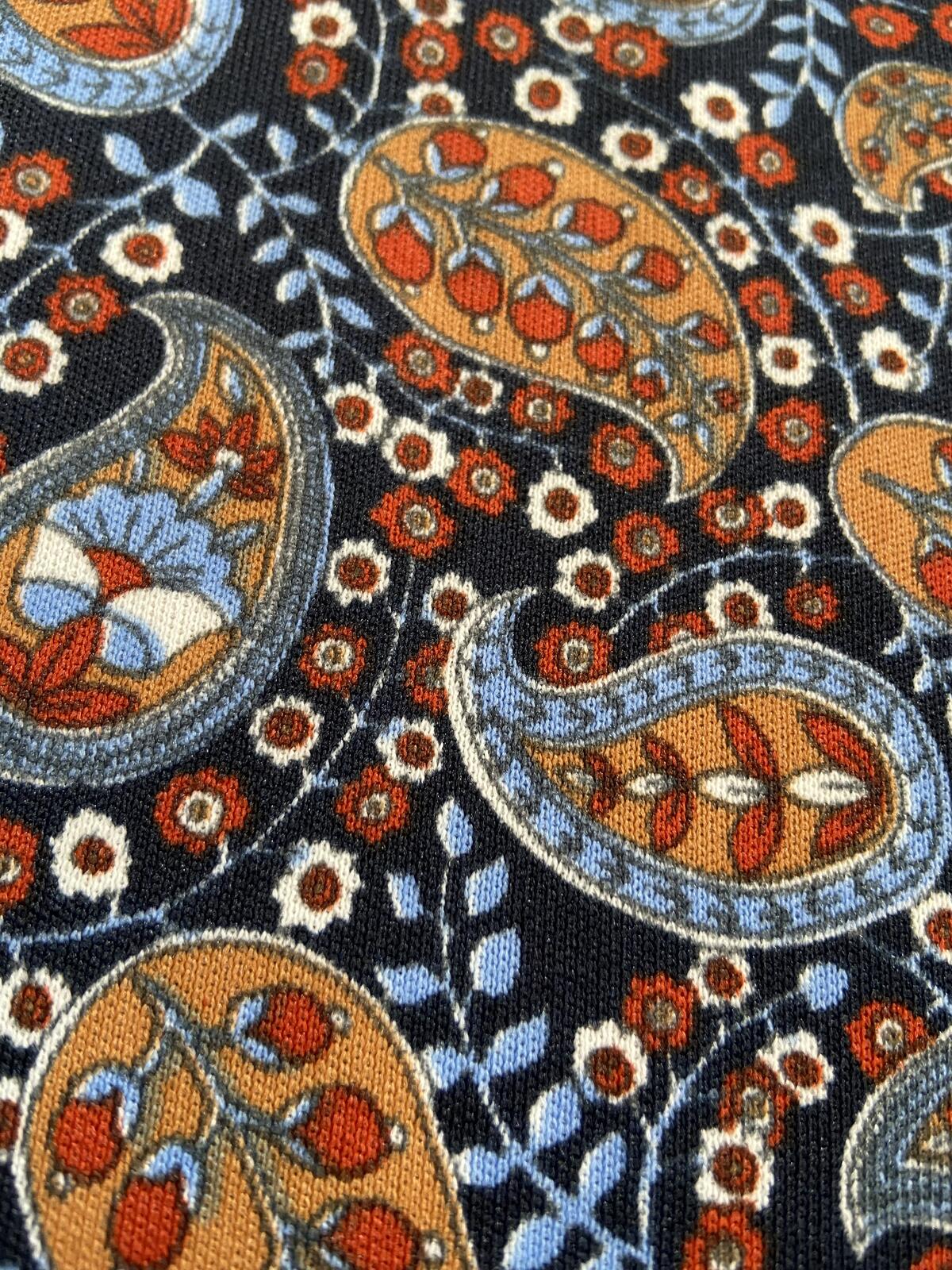 Vintage 1970s Navy Paisley Dagger Collar Top