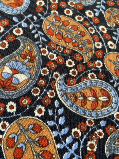 Vintage 1970s Navy Paisley Dagger Collar Top