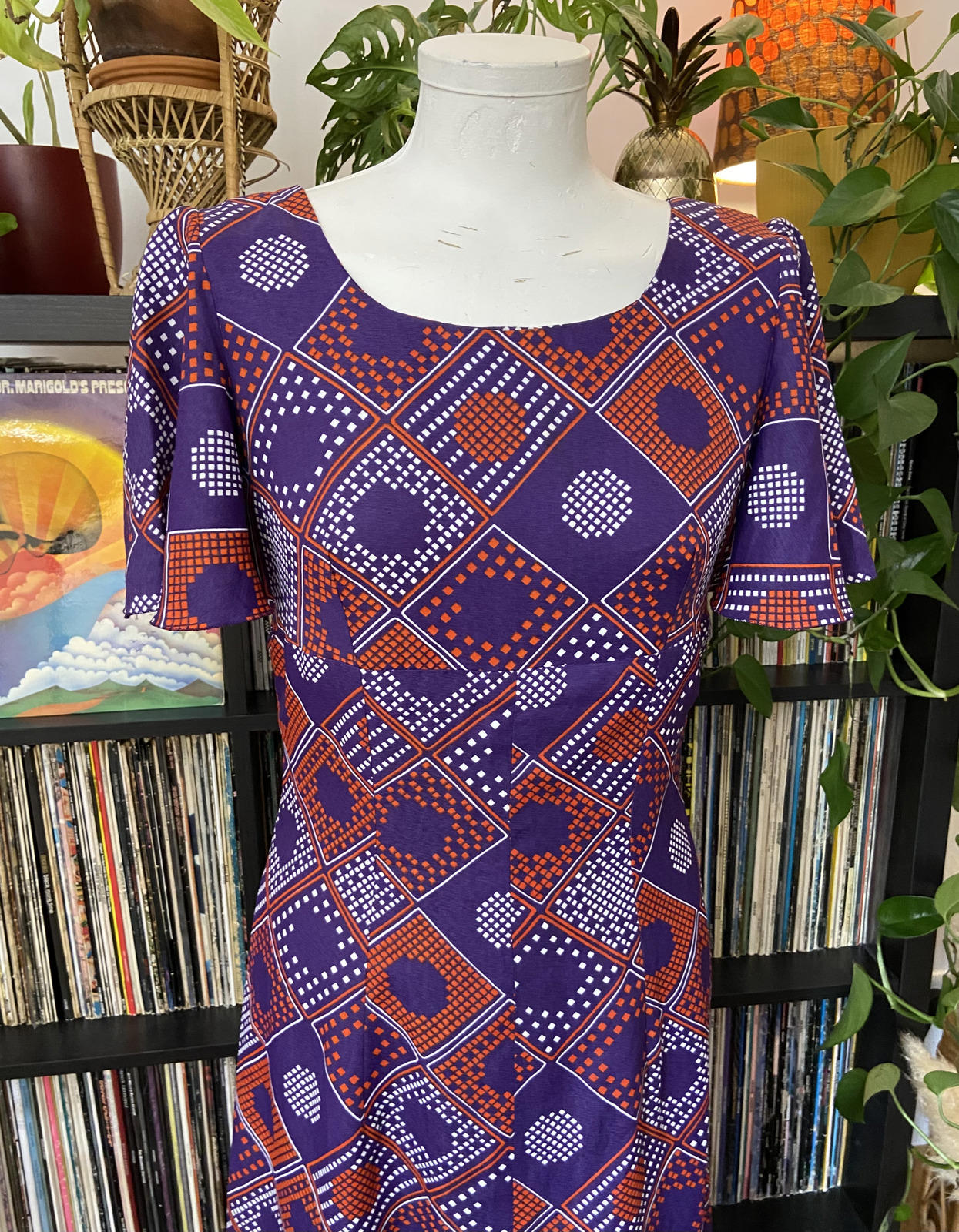 Vintage 1970s Purple Geometric Maxi Dress