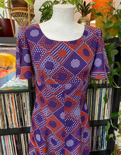 Vintage 1970s Purple Geometric Maxi Dress
