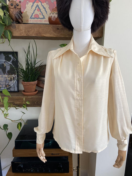 Vintage 1970s Cream Susan Small Balloon Sleeve Blouse
