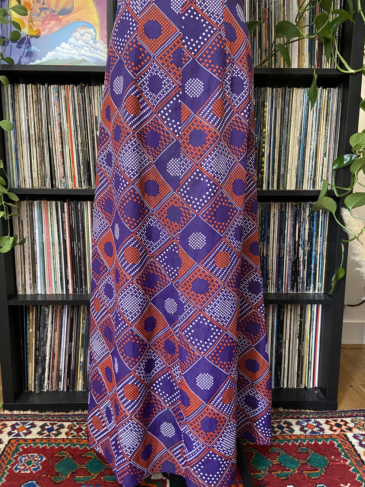 Vintage 1970s Purple Geometric Maxi Dress
