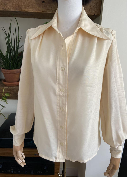 Vintage 1970s Cream Susan Small Balloon Sleeve Blouse