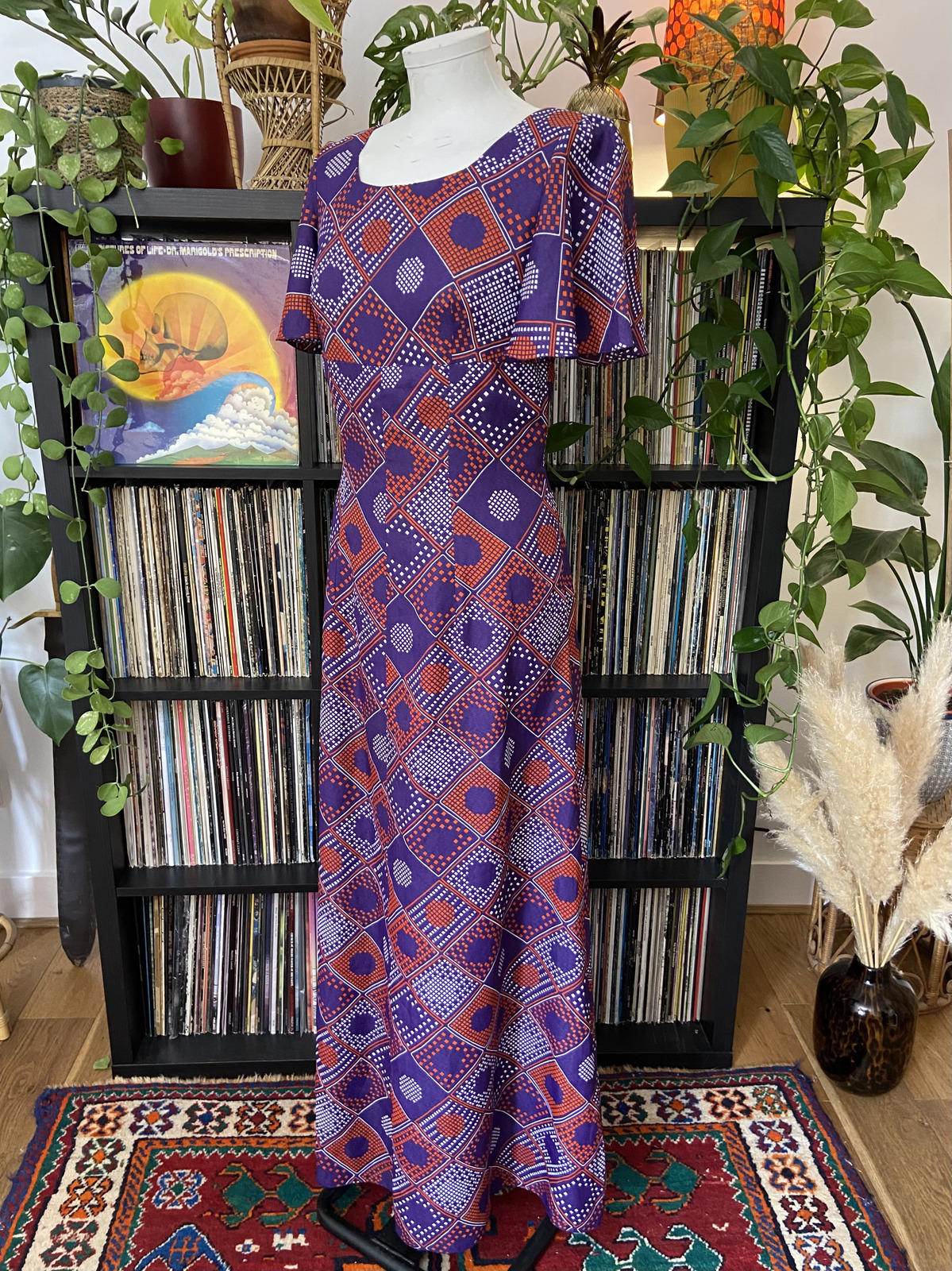 Vintage 1970s Purple Geometric Maxi Dress