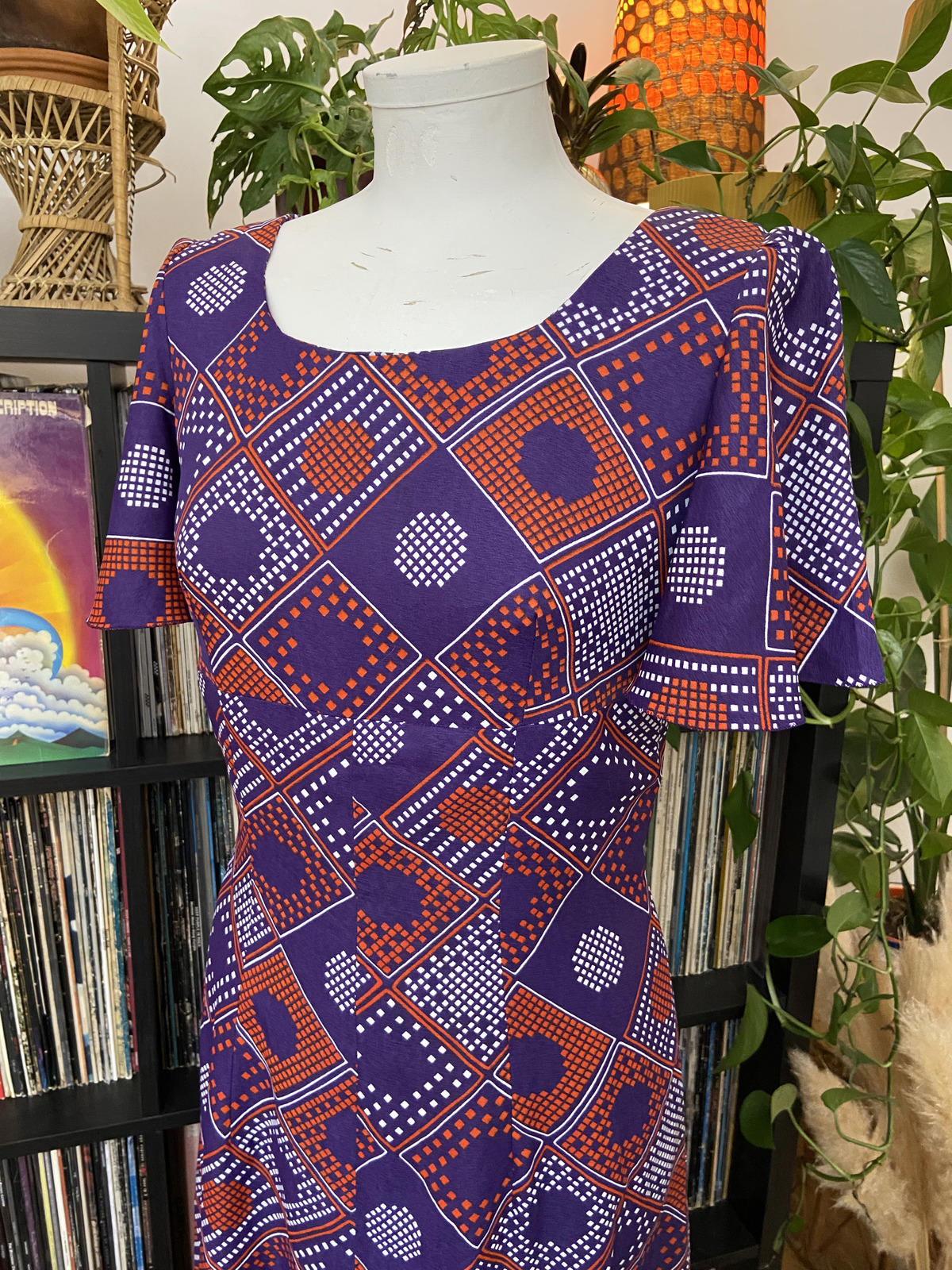 Vintage 1970s Purple Geometric Maxi Dress