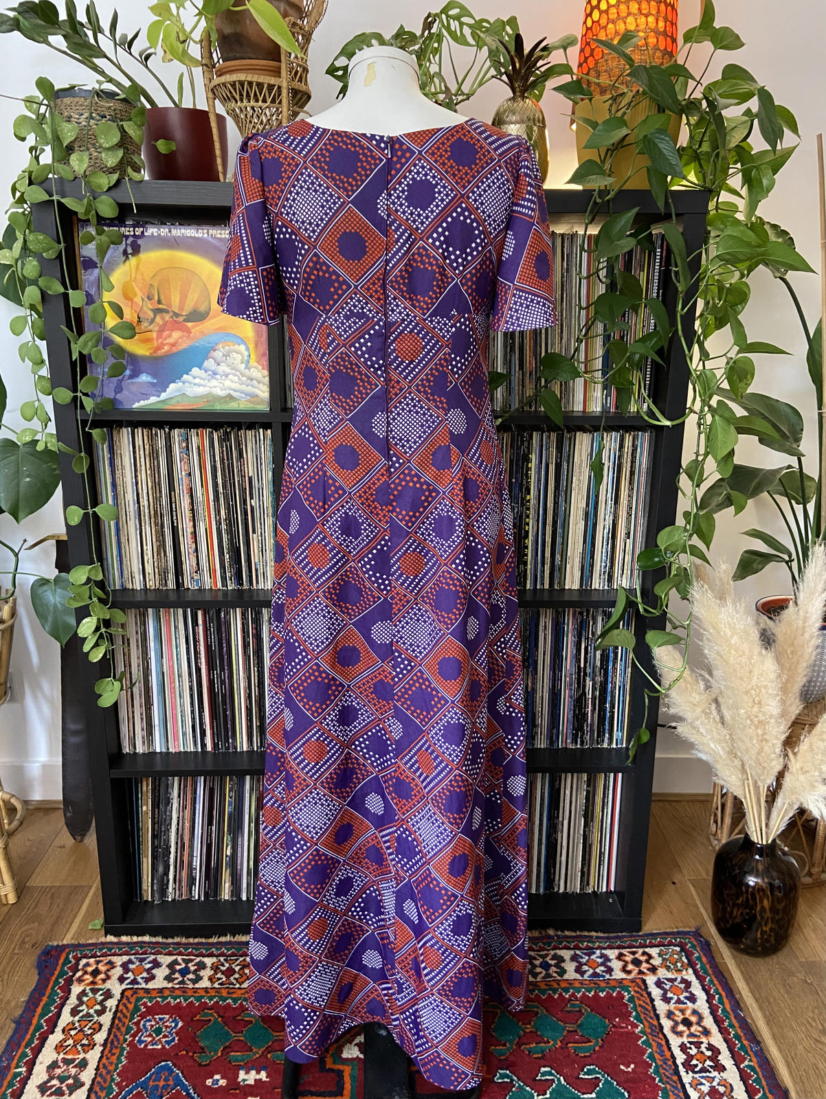 Vintage 1970s Purple Geometric Maxi Dress