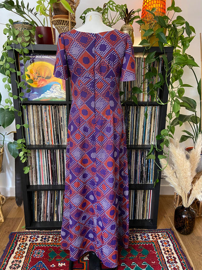 Vintage 1970s Purple Geometric Maxi Dress