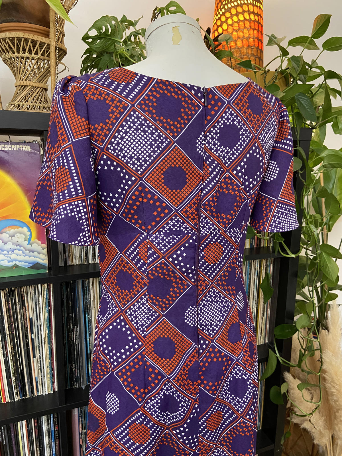 Vintage 1970s Purple Geometric Maxi Dress