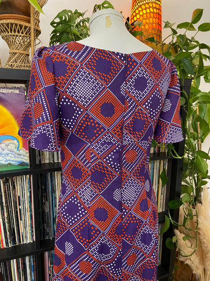 Vintage 1970s Purple Geometric Maxi Dress