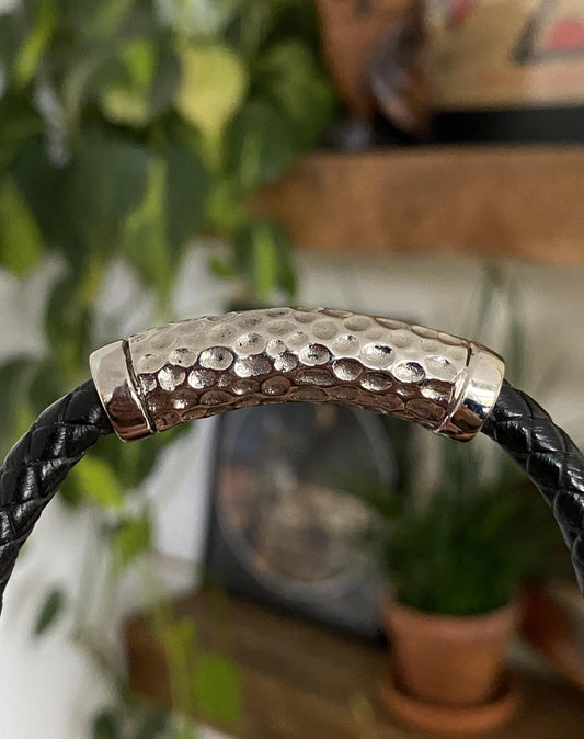 Vintage Sterling Silver & Leather Bracelet