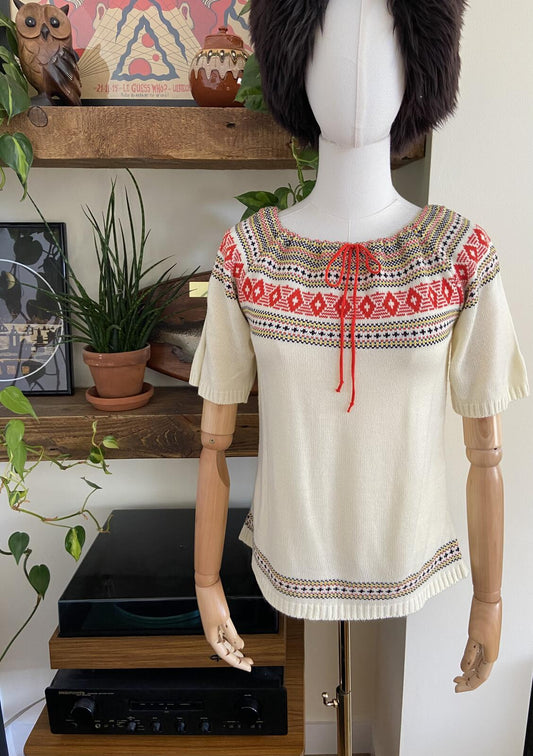 Vintage 1970s Cream Folk Jumper