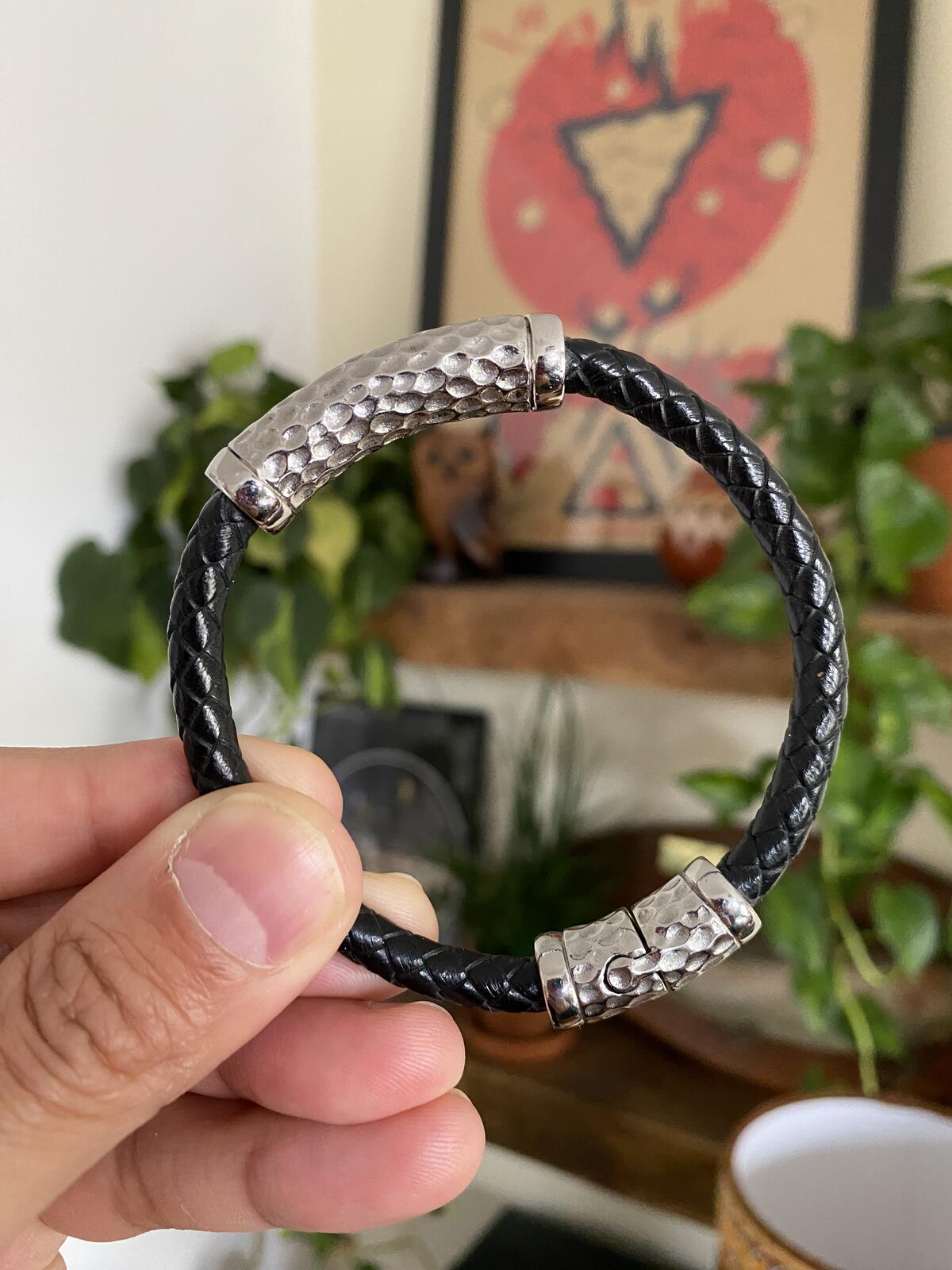 Vintage Sterling Silver & Leather Bracelet
