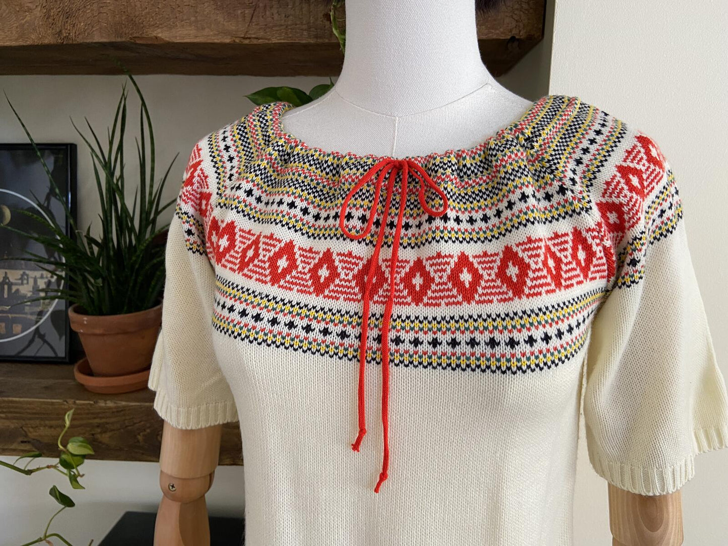 Vintage 1970s Cream Folk Jumper