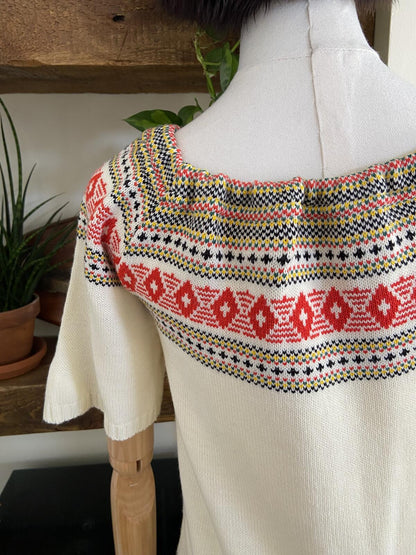 Vintage 1970s Cream Folk Jumper