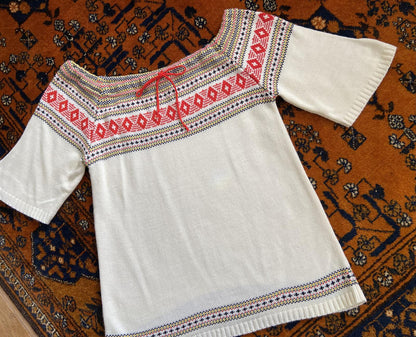 Vintage 1970s Cream Folk Jumper