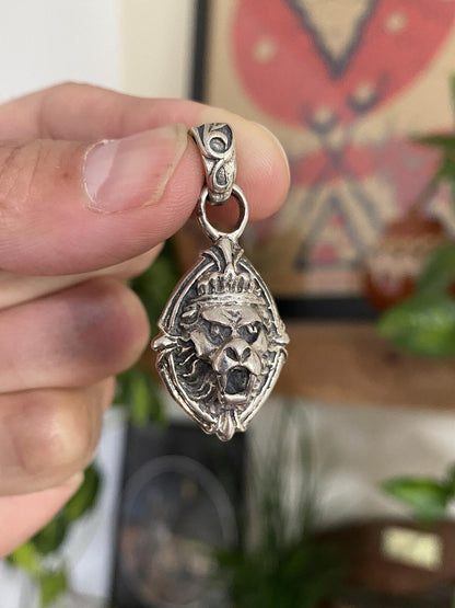 Chunky Sterling Silver Lions Head Pendant