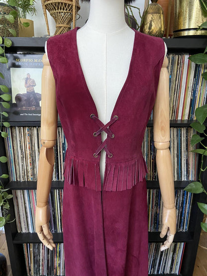 Vintage 1970s Burgundy Fringe Suede Dress