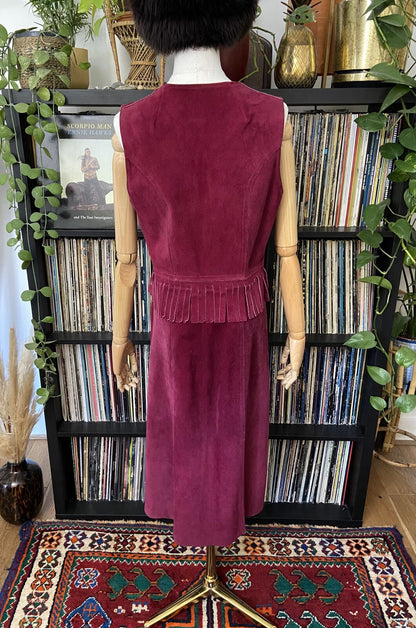 Vintage 1970s Burgundy Fringe Suede Dress