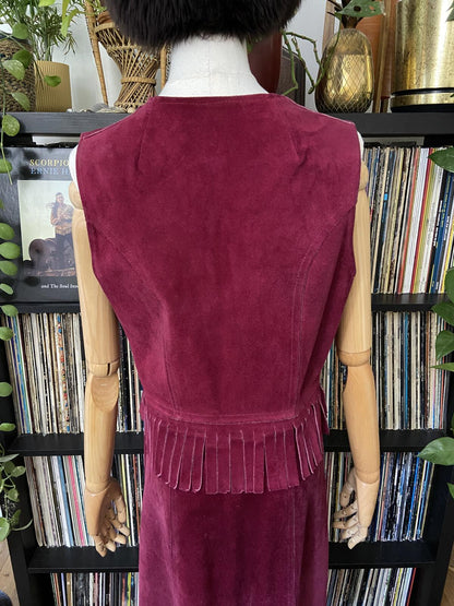 Vintage 1970s Burgundy Fringe Suede Dress