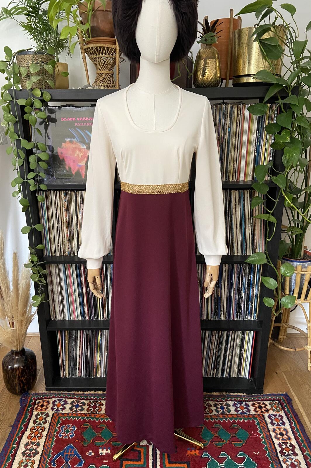 Vintage 1970s Burgundy Medieval Revival Dress And Cape