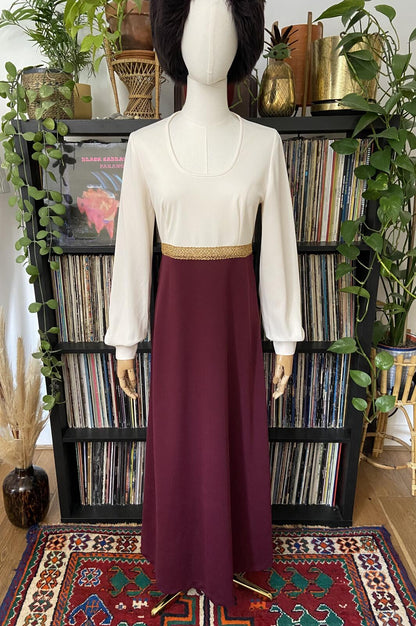 Vintage 1970s Burgundy Medieval Revival Dress And Cape