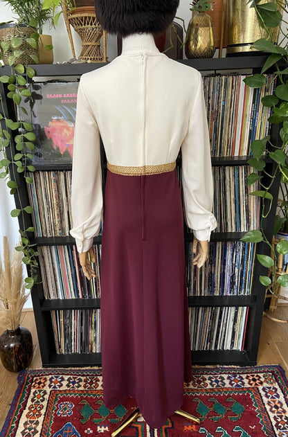 Vintage 1970s Burgundy Medieval Revival Dress And Cape