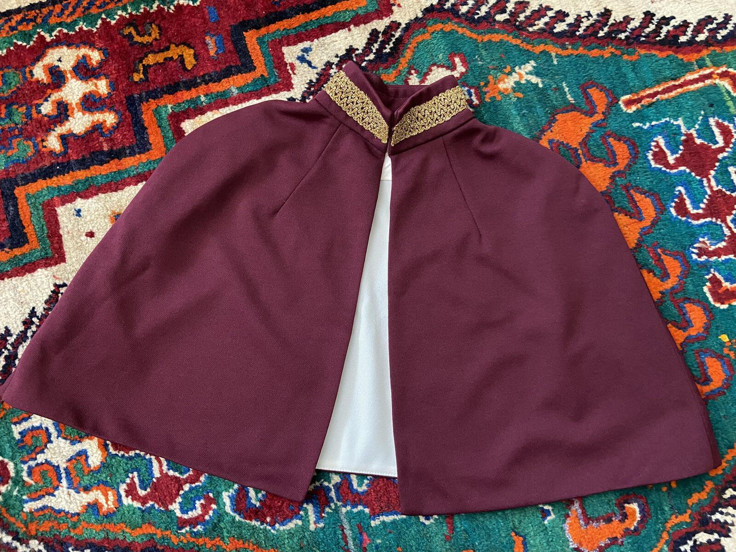 Vintage 1970s Burgundy Medieval Revival Dress And Cape