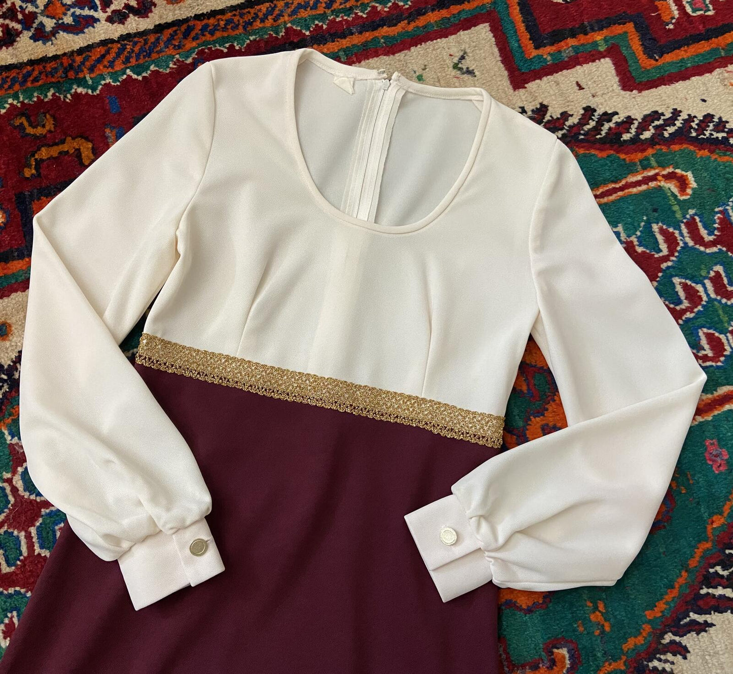 Vintage 1970s Burgundy Medieval Revival Dress And Cape