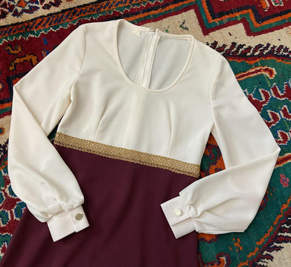 Vintage 1970s Burgundy Medieval Revival Dress And Cape