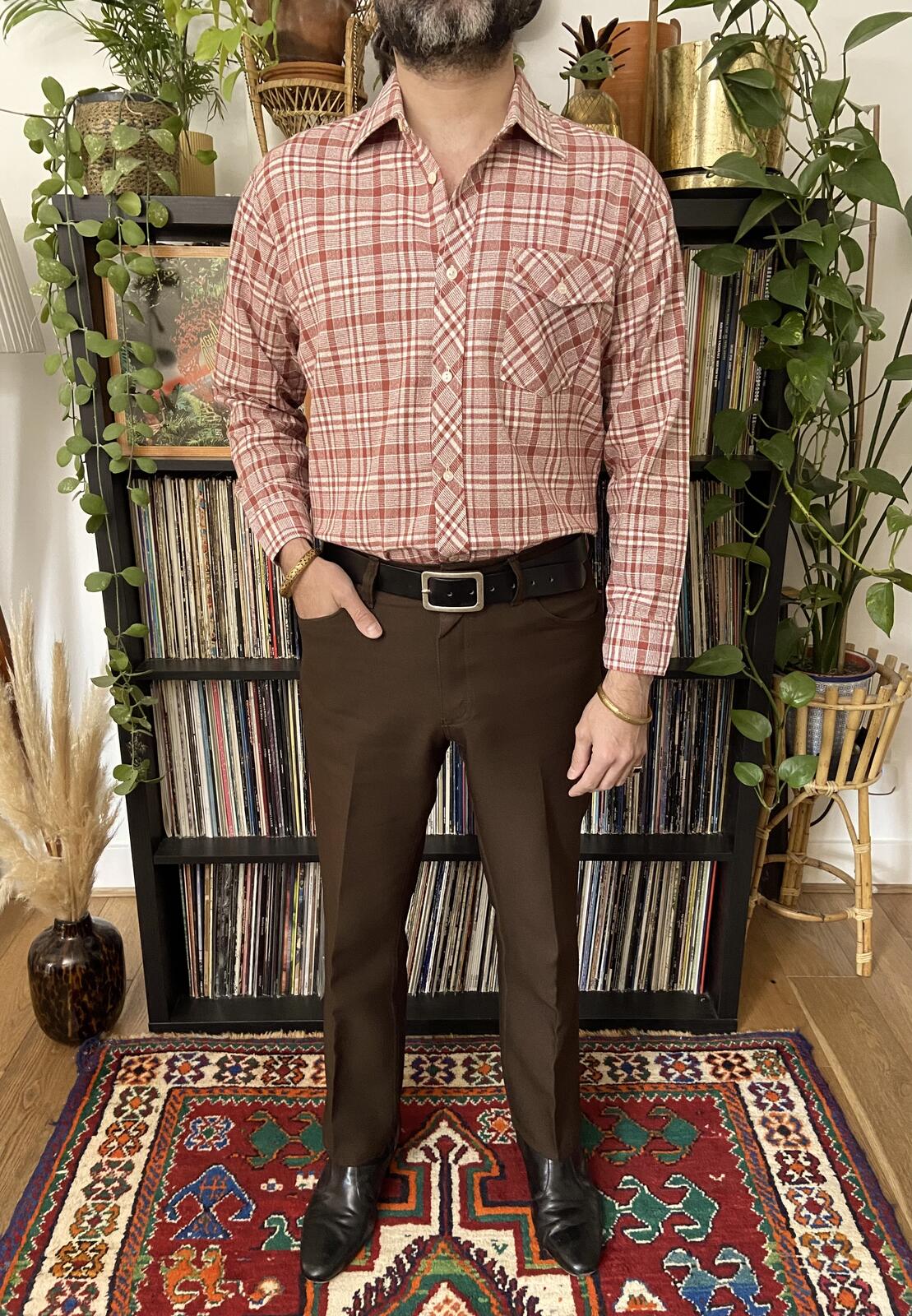 Vintage 1970s Terracotta & White Deadstock Shirt