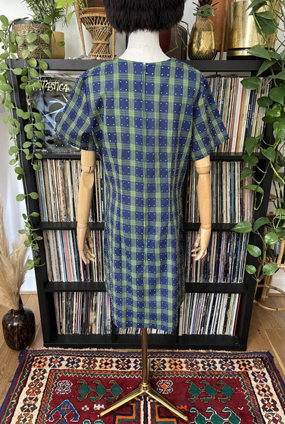 Vintage 1970s Navy Plaid Shift Dress