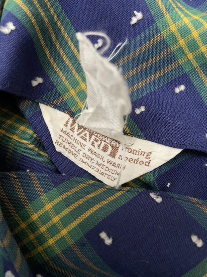 Vintage 1970s Navy Plaid Shift Dress