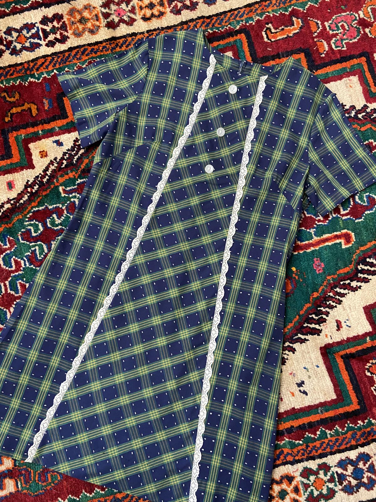 Vintage 1970s Navy Plaid Shift Dress