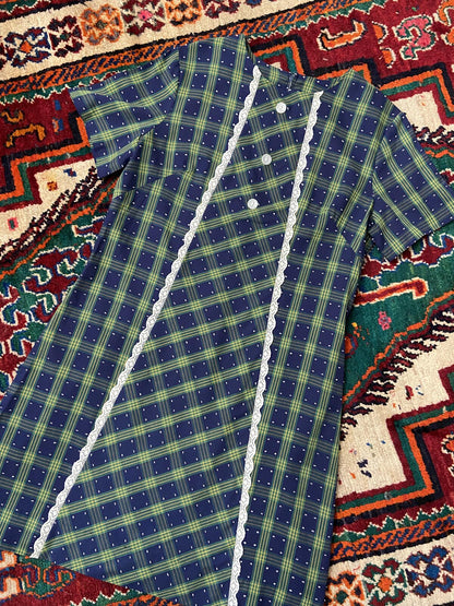 Vintage 1970s Navy Plaid Shift Dress