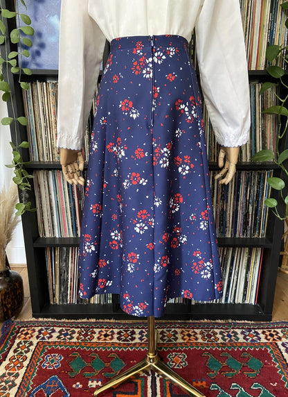 Vintage 1970s Navy Floral A-Line Skirt