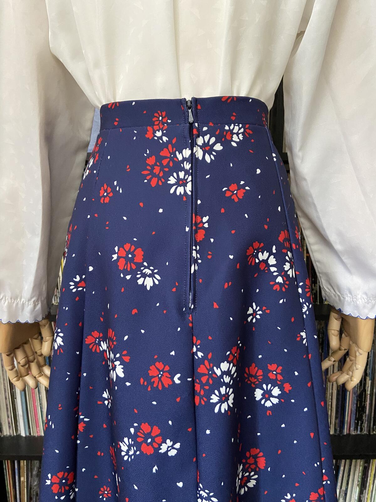 Vintage 1970s Navy Floral A-Line Skirt
