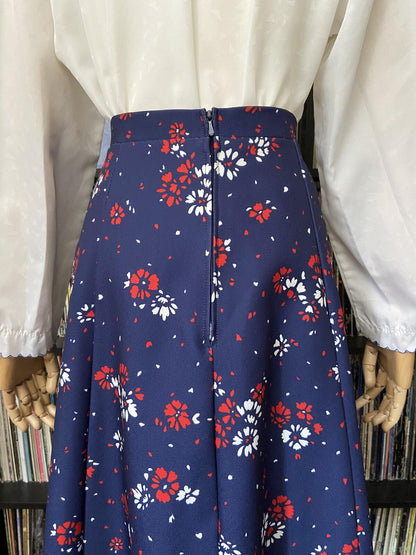 Vintage 1970s Navy Floral A-Line Skirt