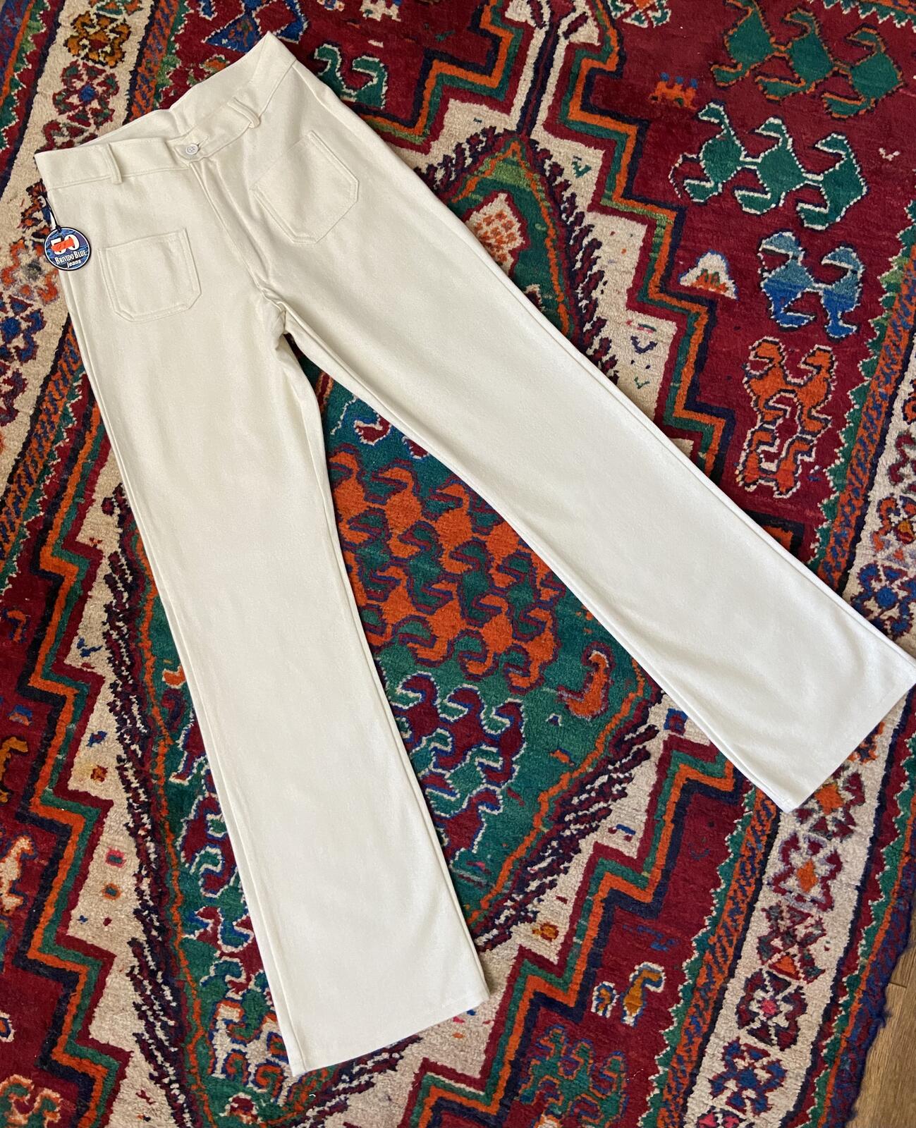 Vintage 1970s Cream Felt Patch Pocket Flares W28