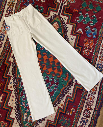 Vintage 1970s Cream Felt Patch Pocket Flares W28