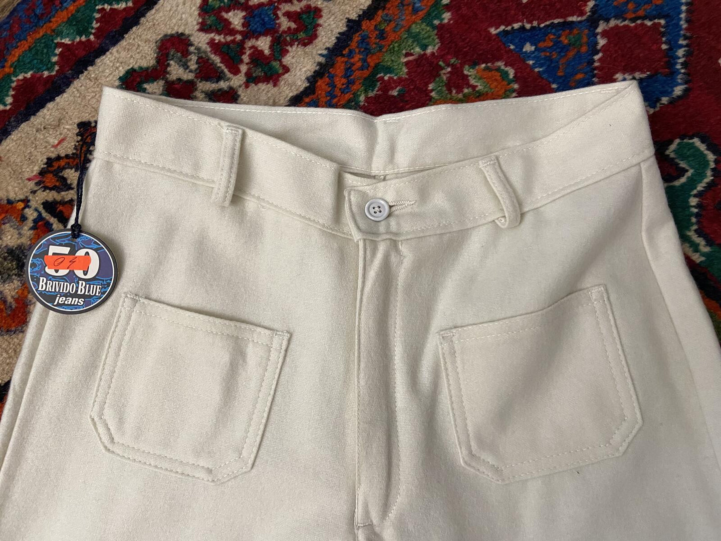 Vintage 1970s Cream Felt Patch Pocket Flares W28