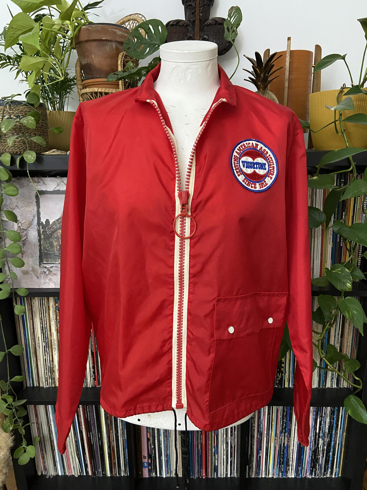 Vintage 1970s Red Agriculture Windbreaker Jacket